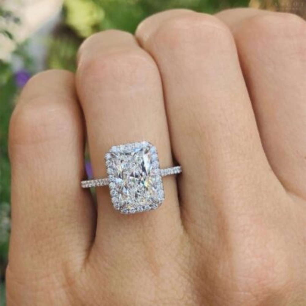 925 Sterling Silver Square Cut White Sapphire Side Micro Inlay Diamond R… - Picture 4 of 9
